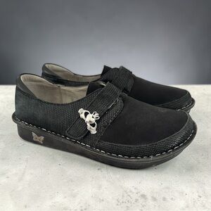 Alegria Sz 37 Brenna Black Leather Neoprene Loafer- EUC